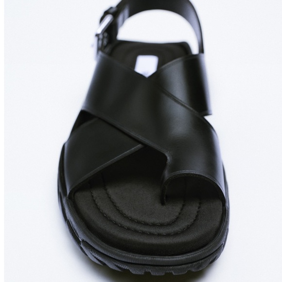 NWT Zara Vibram soled leather sandals lug trek black urban city size 39 - Picture 4 of 12